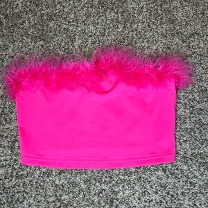 SHEIN XS pink tube top with feathers.